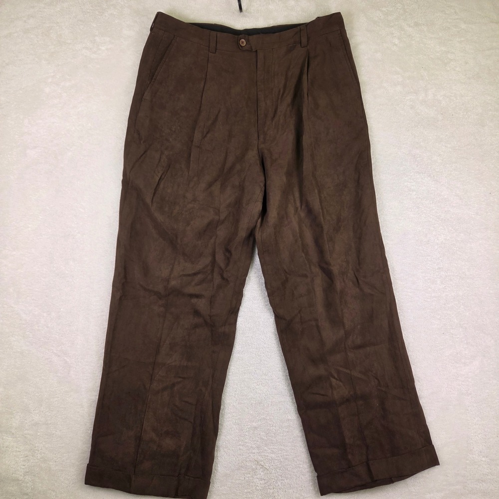 Inserch Mens Brown Faux Suede Pleated Dress Pants Cuffed Size 38 4180
